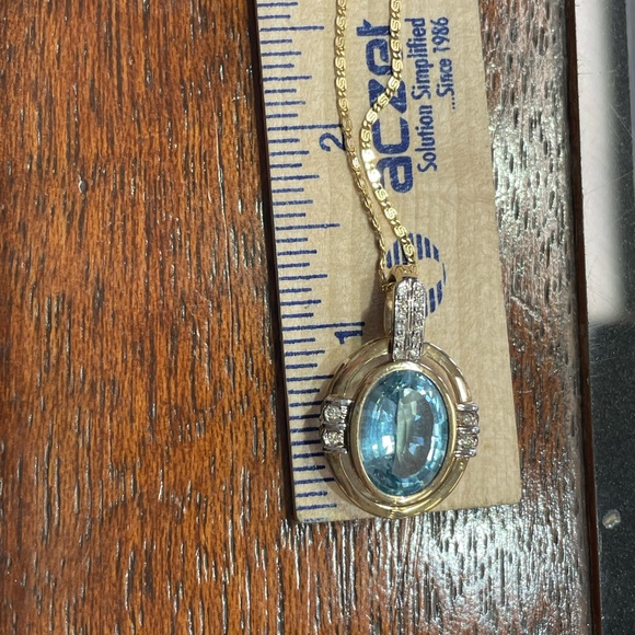 14KT Blue Topaz & Diamond Pendant - Picture 4 of 6
